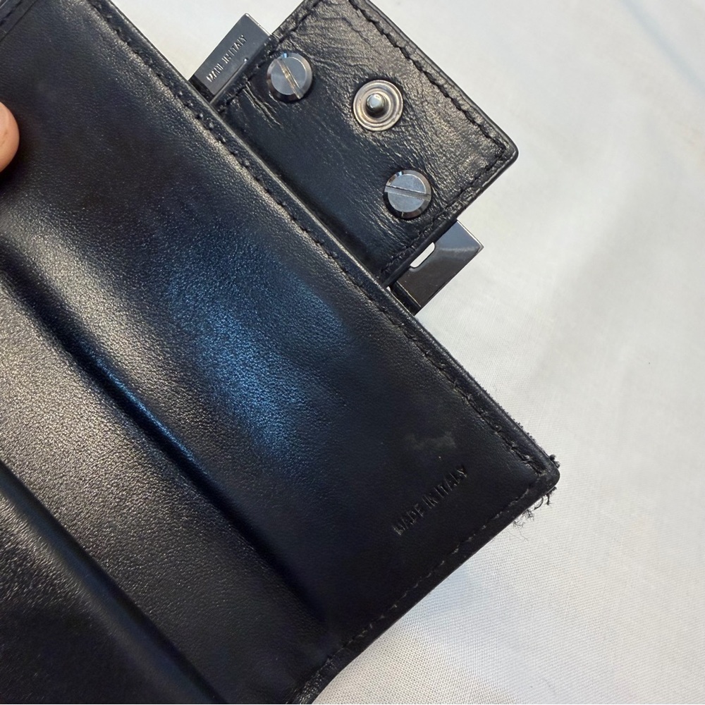 Fendi Zucca FF Logo Trifold Wallet Black Canvas Leather Metal Buckle - Picture 7 of 9